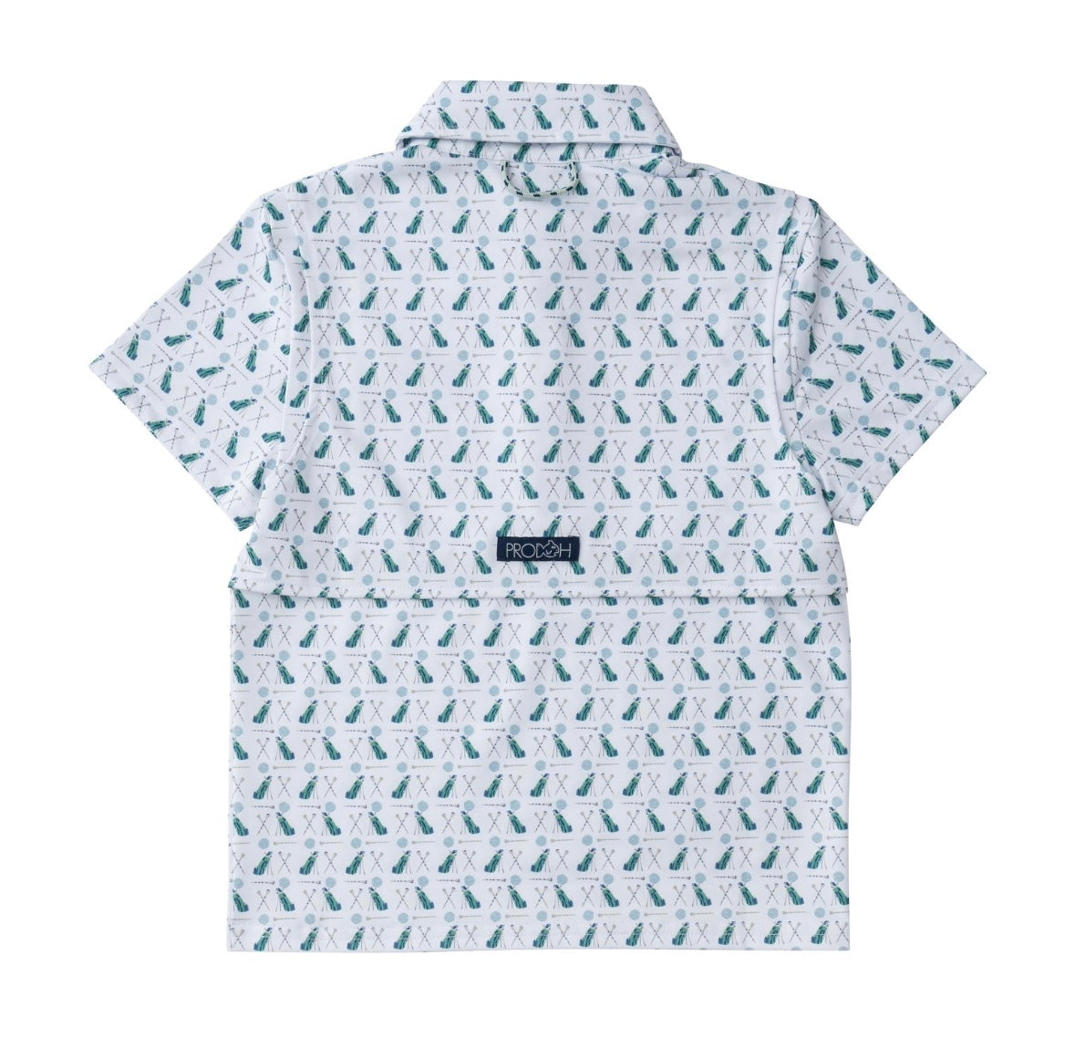 Boys Short Sleeve Pro Performance Polo in Golf Print on White