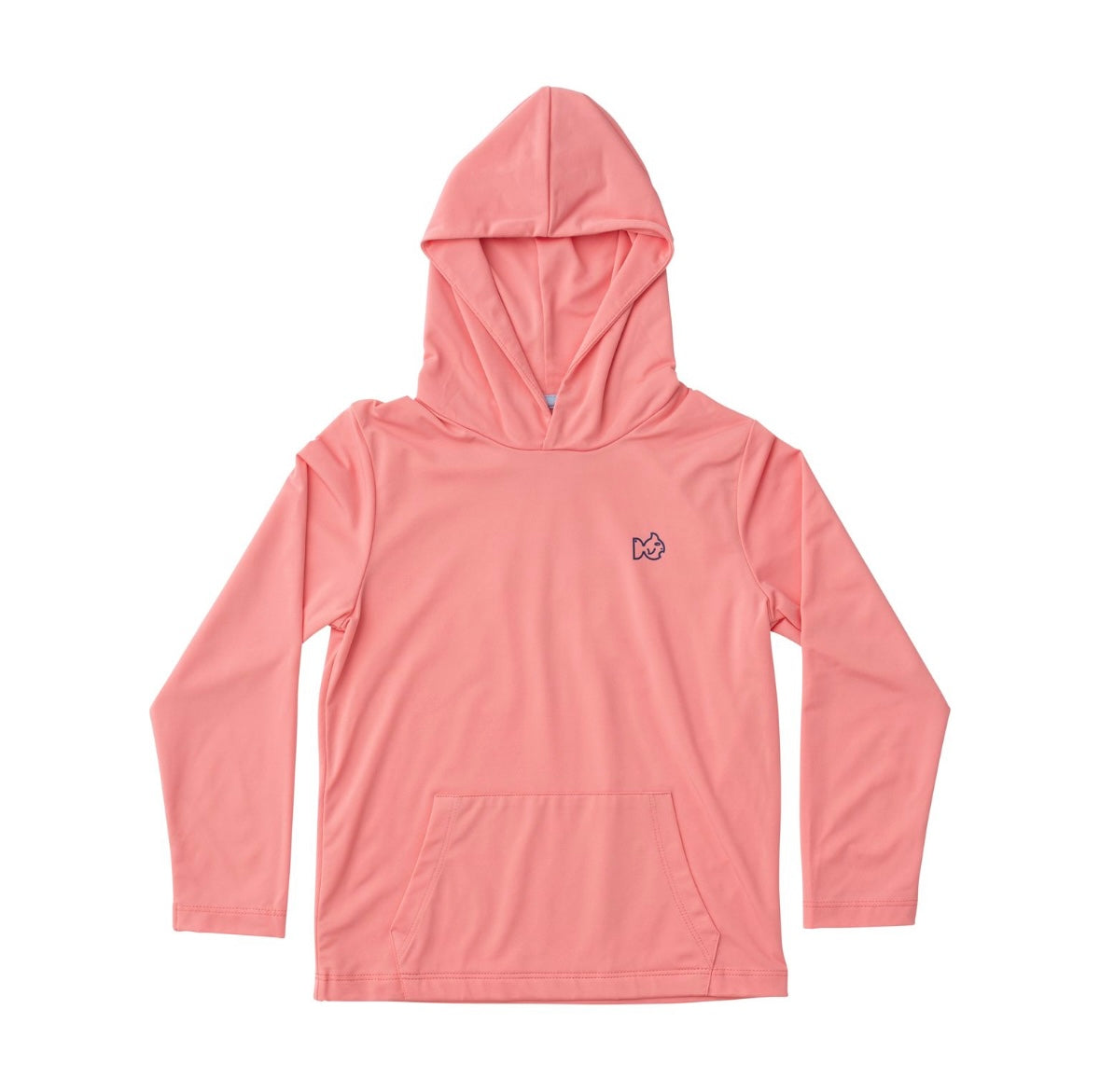 Kids Pro Performance Hoodie Fishing Shirt in Flamingo Pink White Marlin Fish