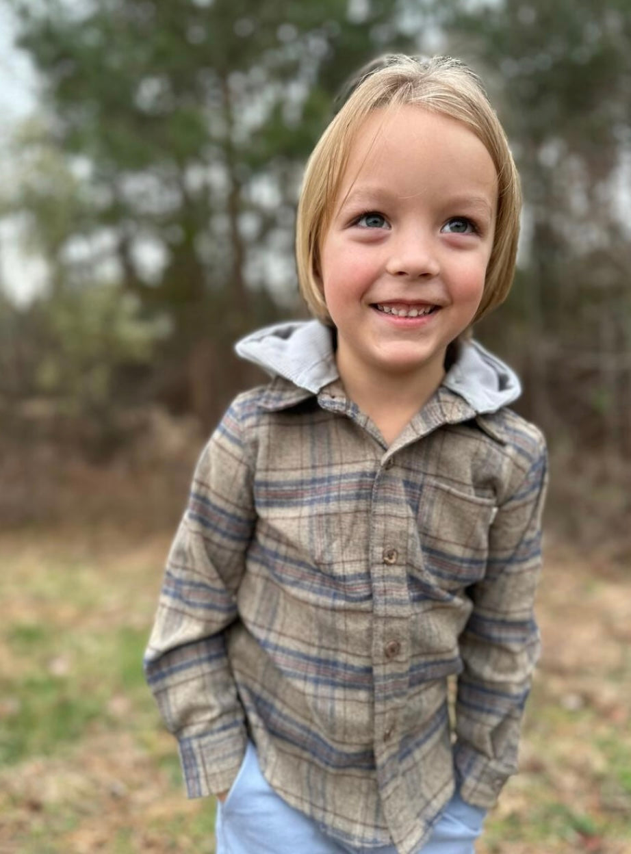 Beige Plaid Erin Hooded Shirt