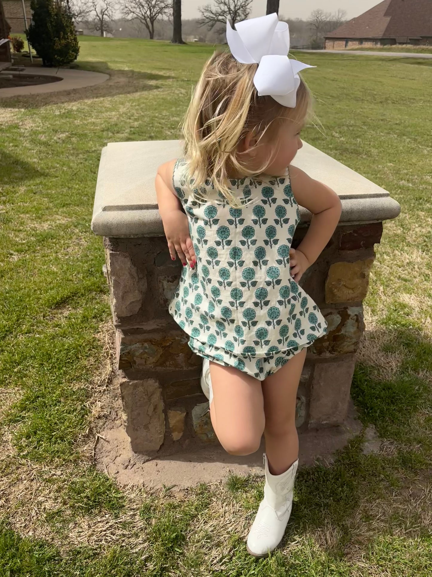 Teal Floral Block Print Bloomer Set