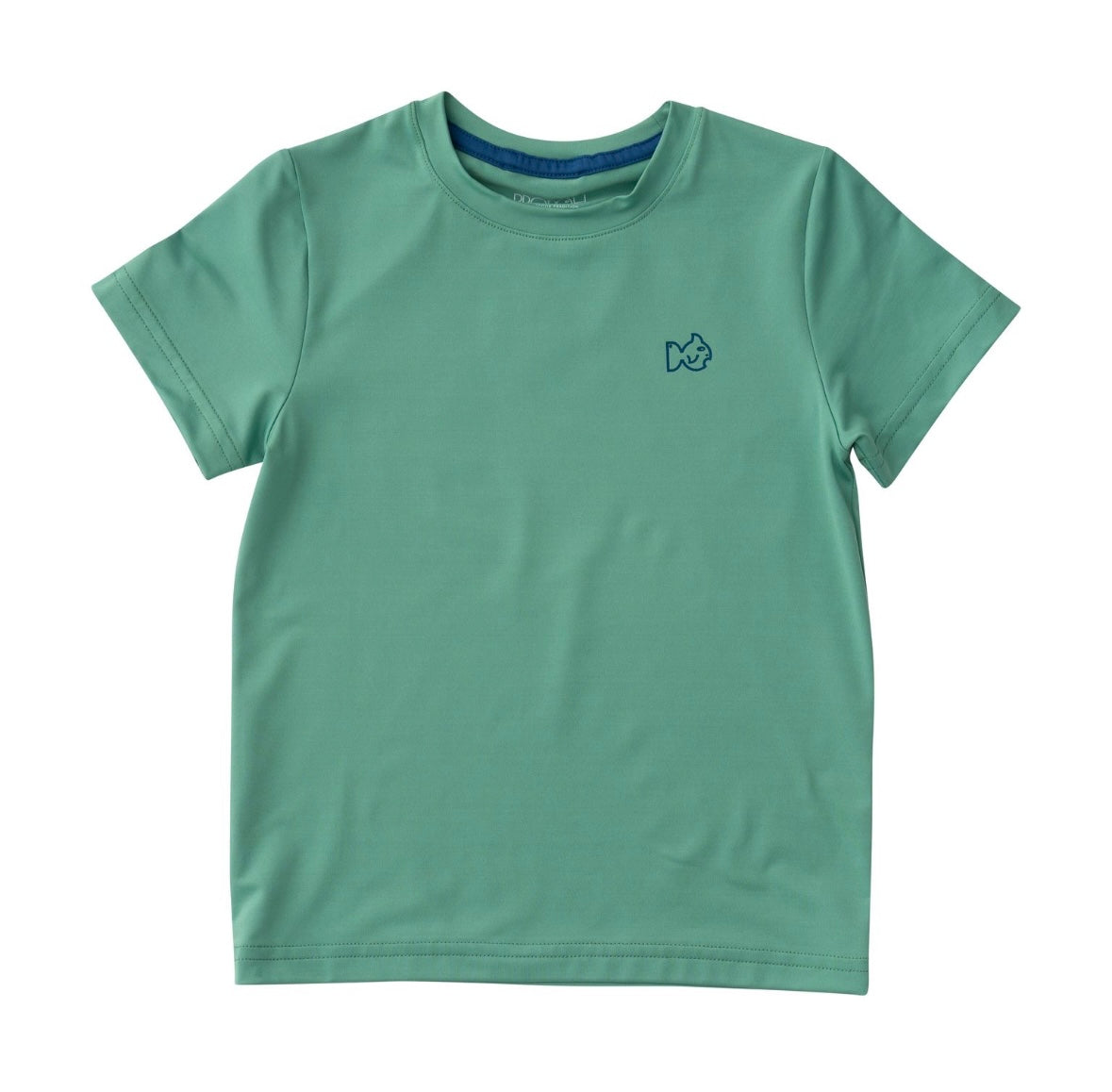 Kids Pro Performance Short Sleeve Fishing Shirt in Green Spruce Boy and his Lab Puppy