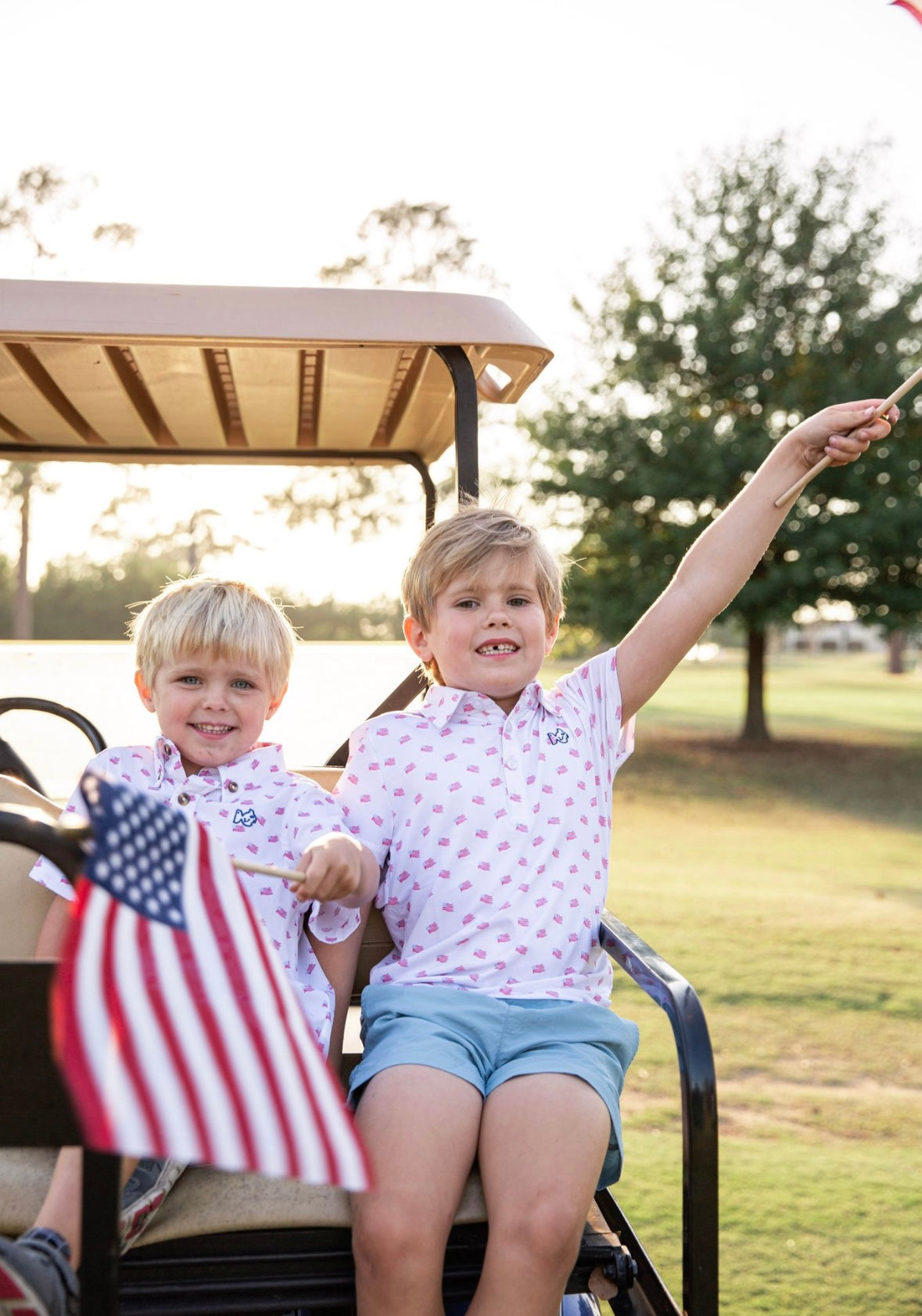 Boys Short Sleeve Pro Performance Polo in American Flag Print