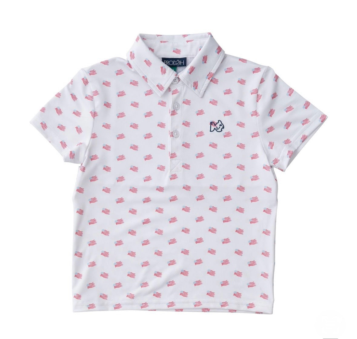 Boys Short Sleeve Pro Performance Polo in American Flag Print