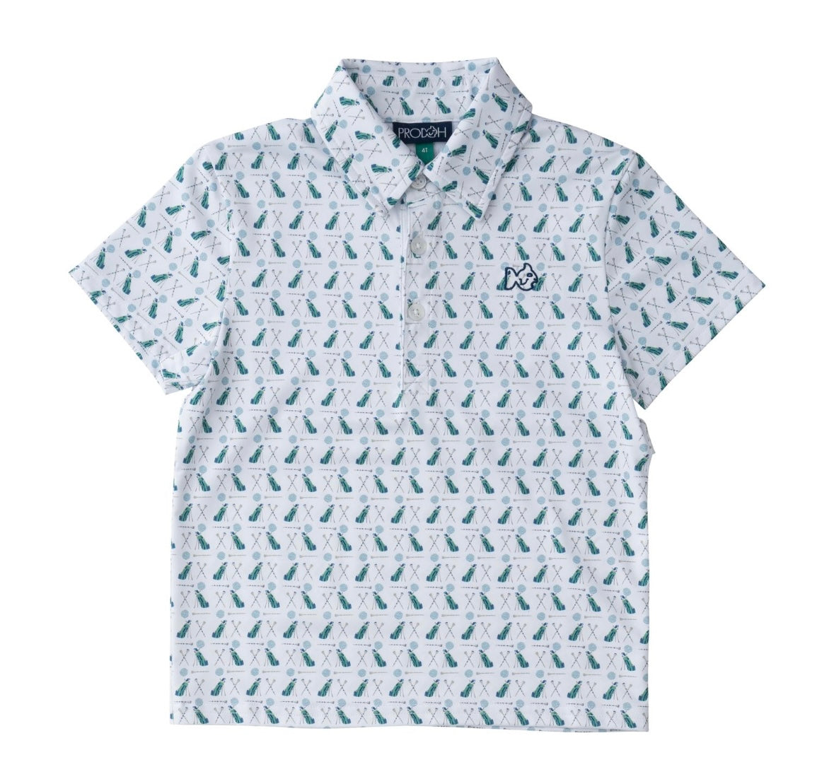Boys Short Sleeve Pro Performance Polo in Golf Print on White