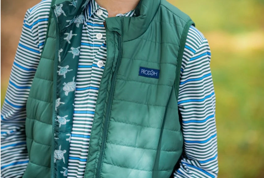 Puffer Vest in Posy Green with Sea Turtle Liner