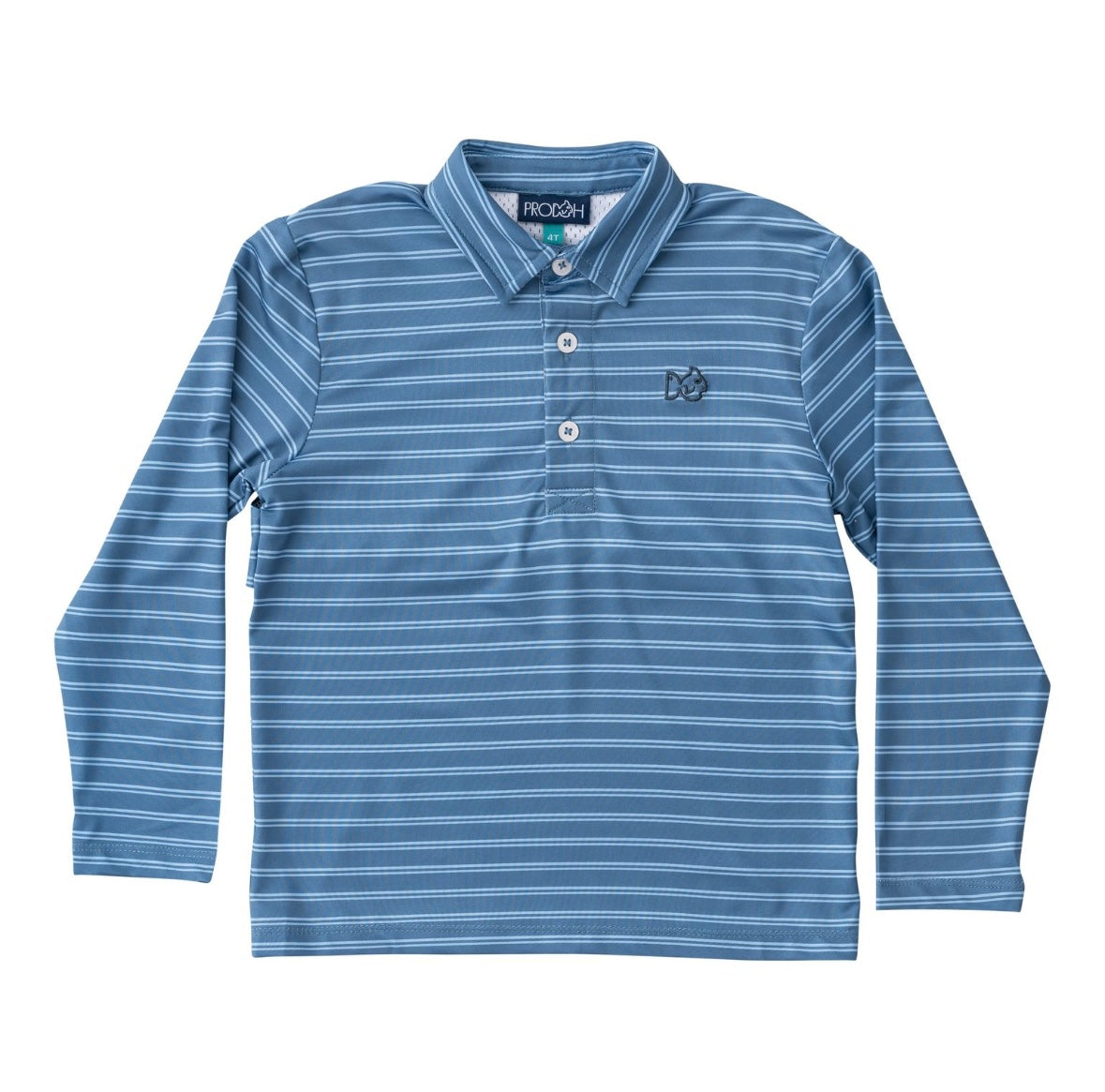 Kids Long Sleeve Pro Performance Bluefin and Powder Blue Stiped Polo