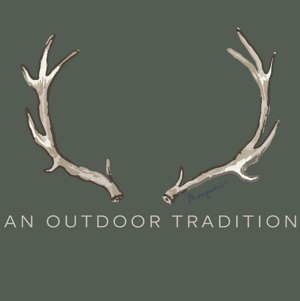 Kids Pro Performance Short Sleeve T-shirt in Olive Green with Deer Antlers