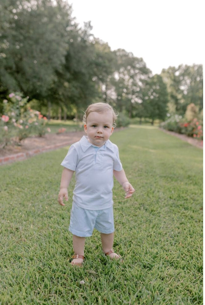 Light Blue Stripe Polo Short Set
