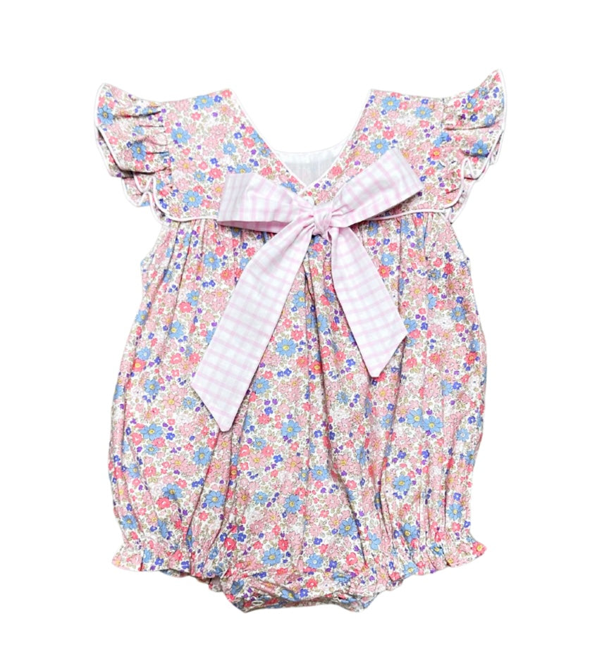Pink Floral Bubble with Gingham Bow