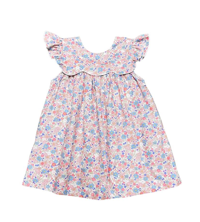 Pink Floral Dress with Gingham Bow
