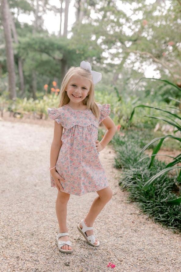 Pink Floral Dress with Gingham Bow
