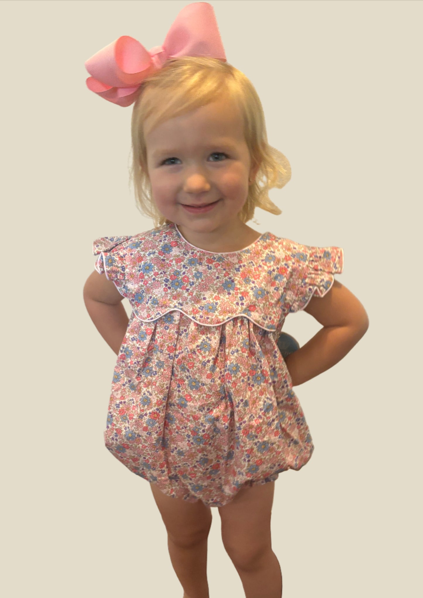 Pink Floral Bubble with Gingham Bow