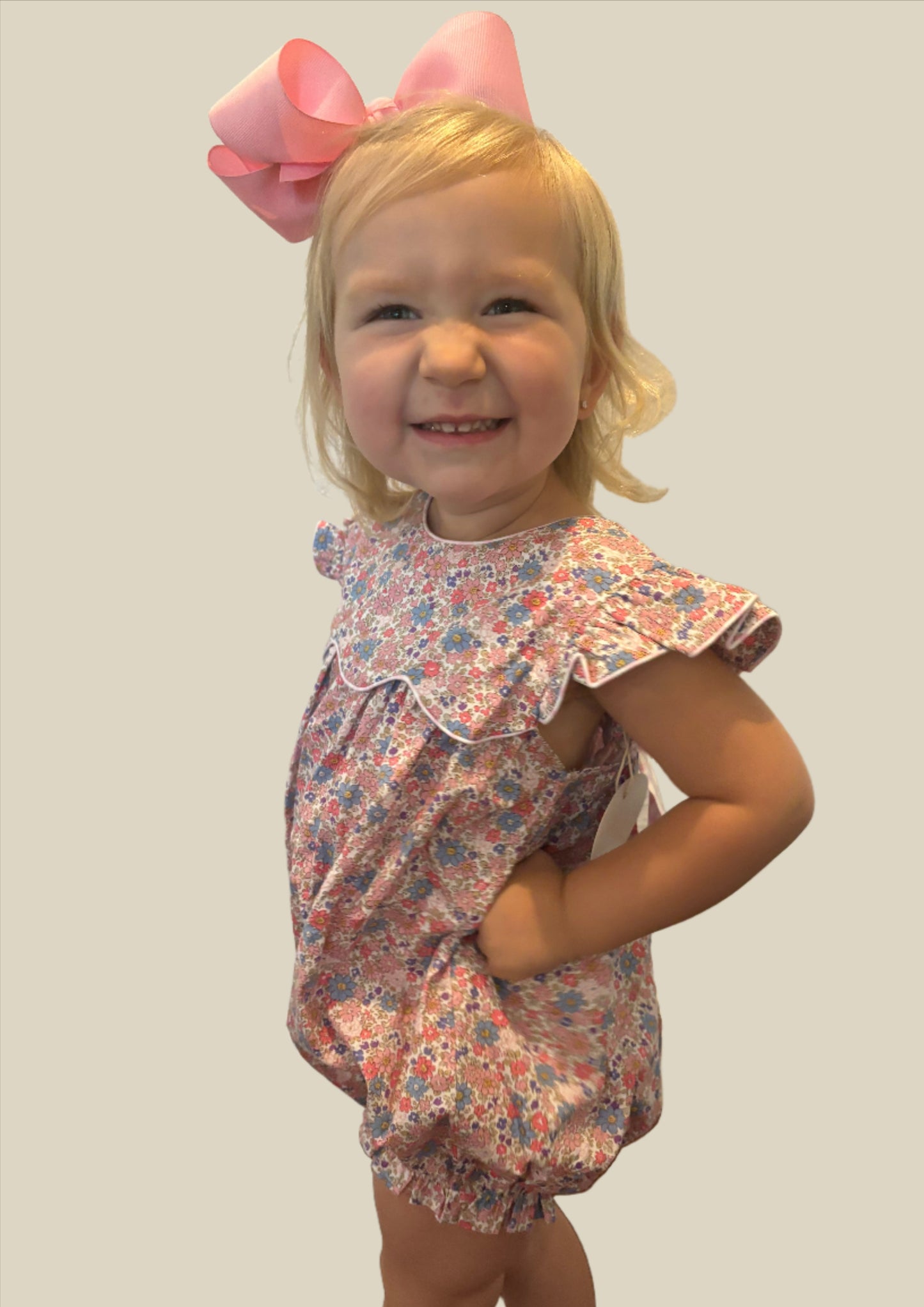 Pink Floral Bubble with Gingham Bow
