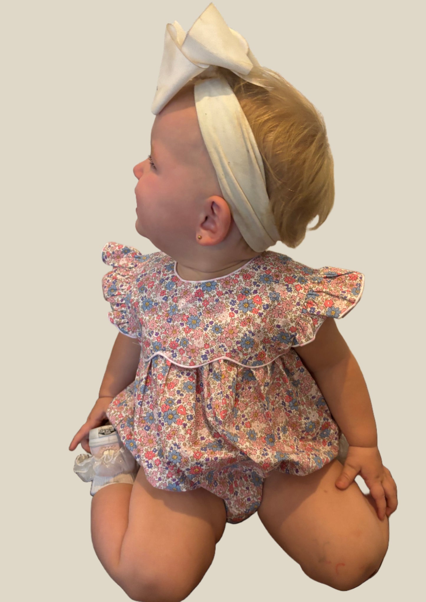 Pink Floral Bubble with Gingham Bow