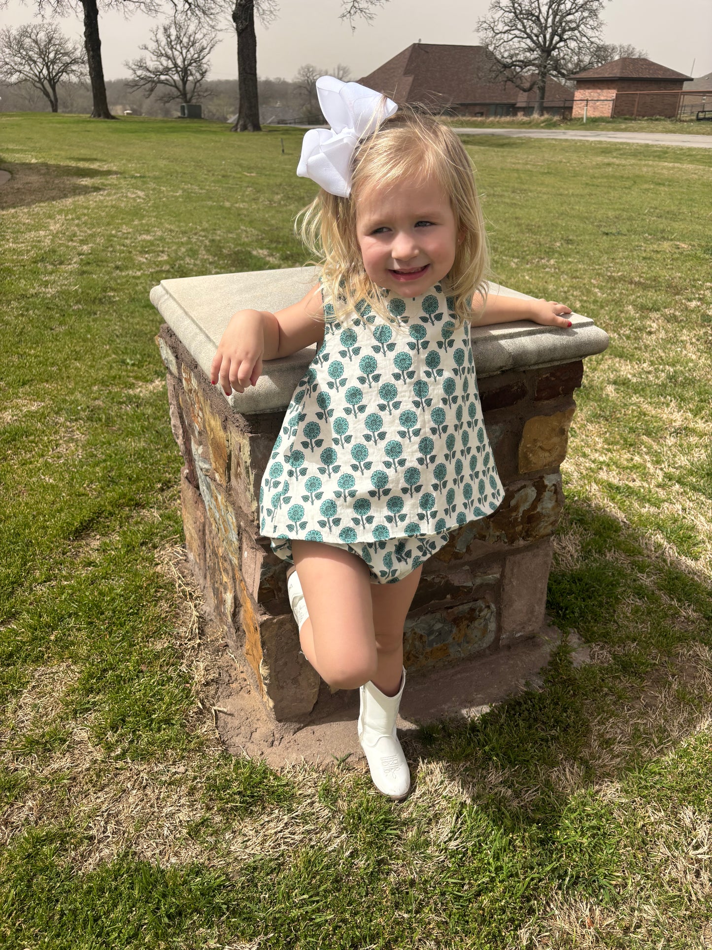 Teal Floral Block Print Bloomer Set