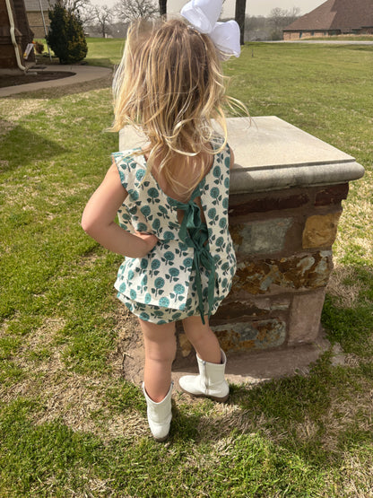 Teal Floral Block Print Bloomer Set