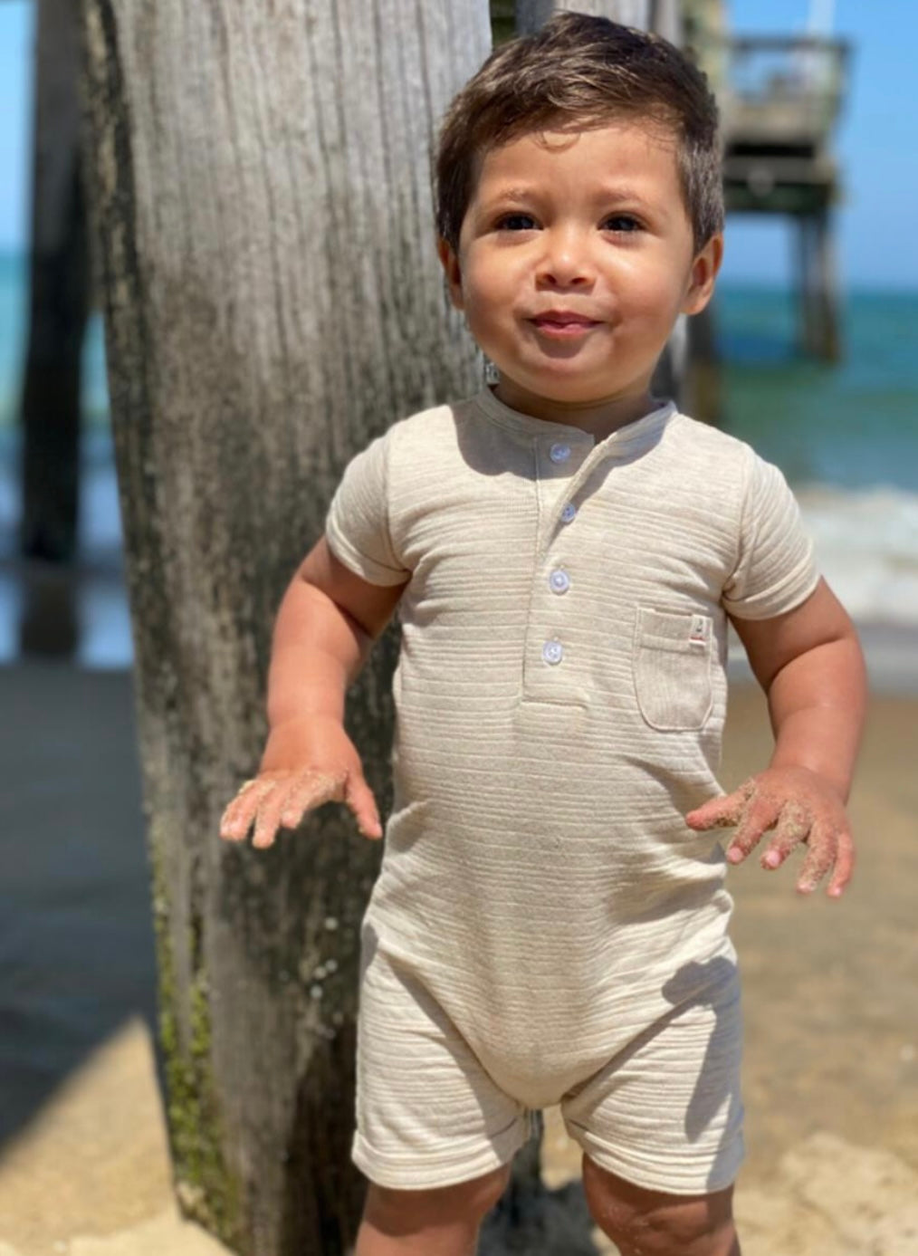 Me & Henry - Camborne Henley Romper in Beige