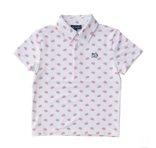 Boys Short Sleeve Pro Performance Polo in American Flag Print
