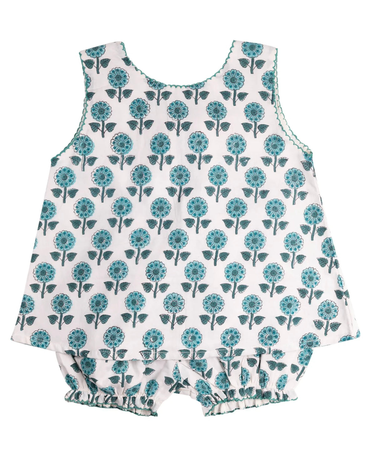 Teal Floral Block Print Bloomer Set
