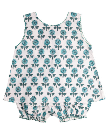 Teal Floral Block Print Bloomer Set