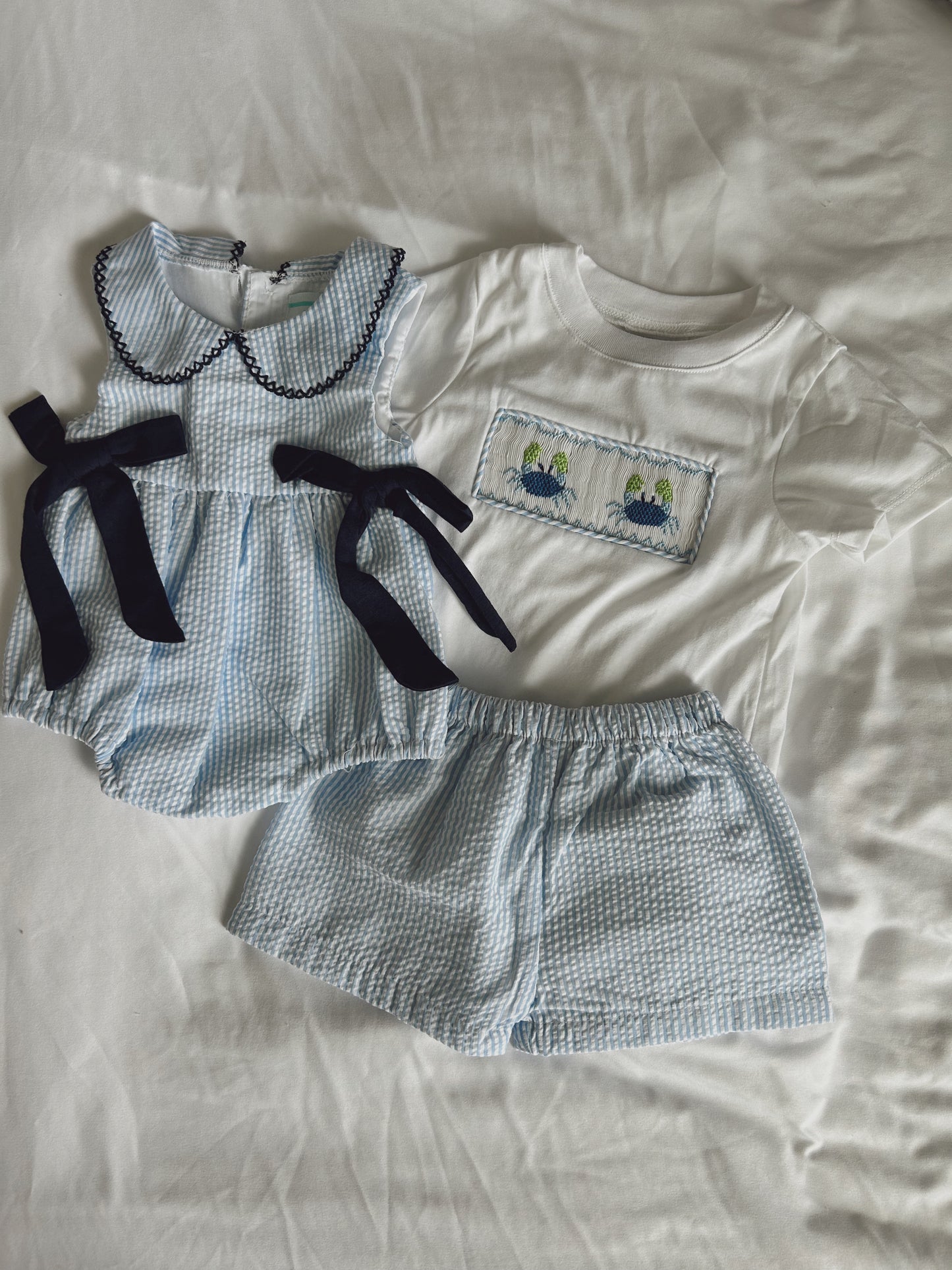 Smocked Pastel Crab Short Set