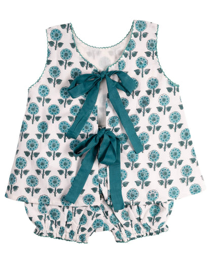 Teal Floral Block Print Bloomer Set