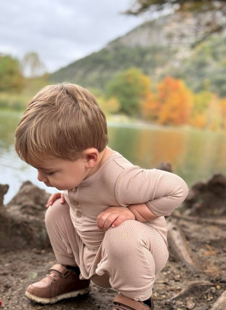 Mason Ribbed Romper in Beige