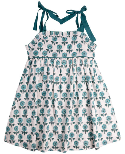 Teal Floral Block Print Dress