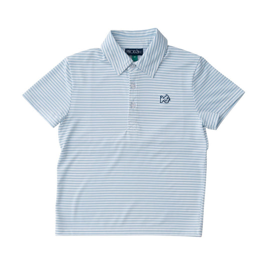 Boys Short Sleeve Pro Performance Polo in Clear Sky Blue and White Stripe