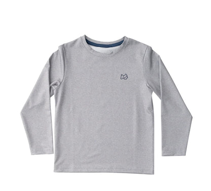 Kid's Pro Performance Long Sleeve T-Shirt in Heather Gray with Rods and Reels