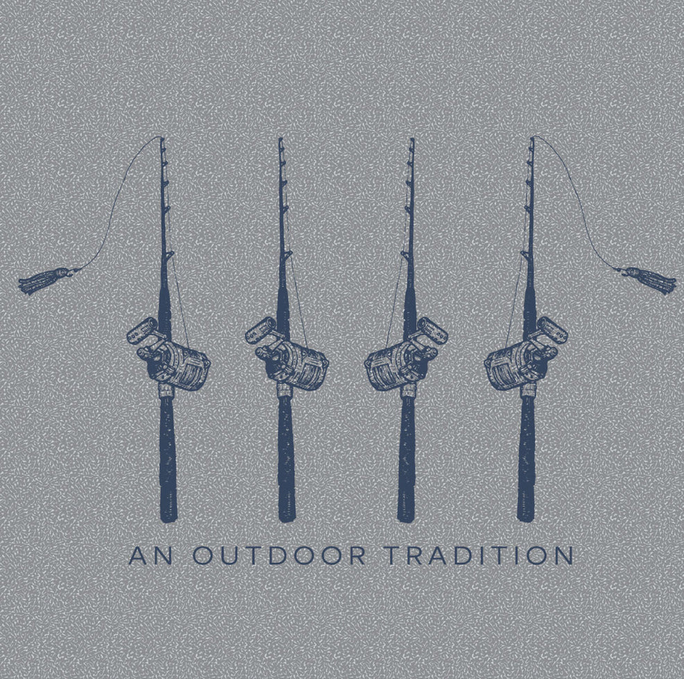 Kid's Pro Performance Long Sleeve T-Shirt in Heather Gray with Rods and Reels