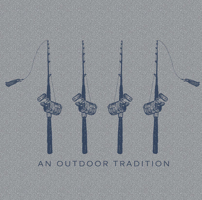 Kid's Pro Performance Long Sleeve T-Shirt in Heather Gray with Rods and Reels