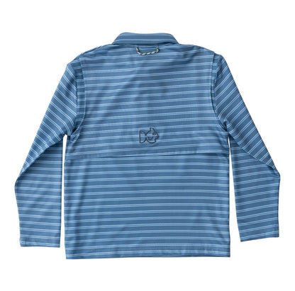 Kids Long Sleeve Pro Performance Bluefin and Powder Blue Stiped Polo