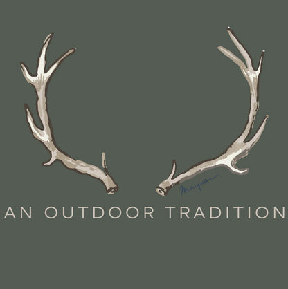 Kids Pro Performance Short Sleeve T-shirt in Olive Green with Deer Antlers