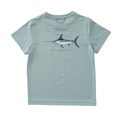 Kids Pro Performance Short Sleeve T-shirt in Blue Surf with Swordfish