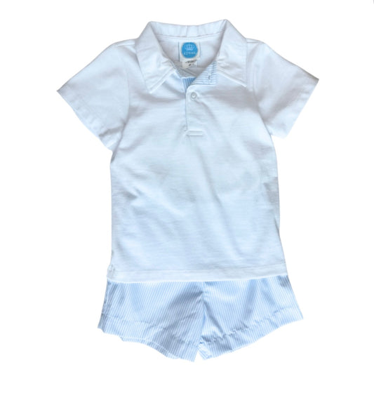 Light Blue Stripe Polo Short Set