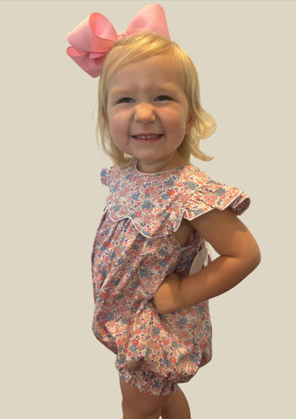 Pink Floral Bubble with Gingham Bow