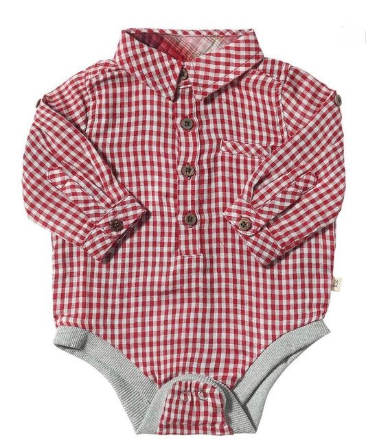 Red Micro Plaid Jasper Woven Onesie