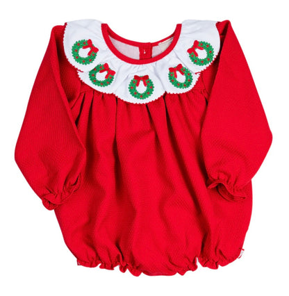 Red Wreath Embroidered Scallop Collar Bubble