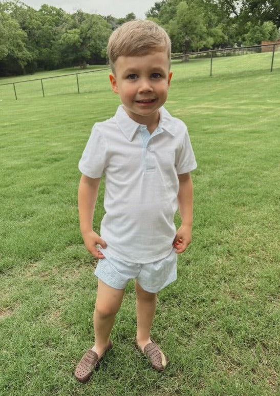 Light Blue Stripe Polo Short Set